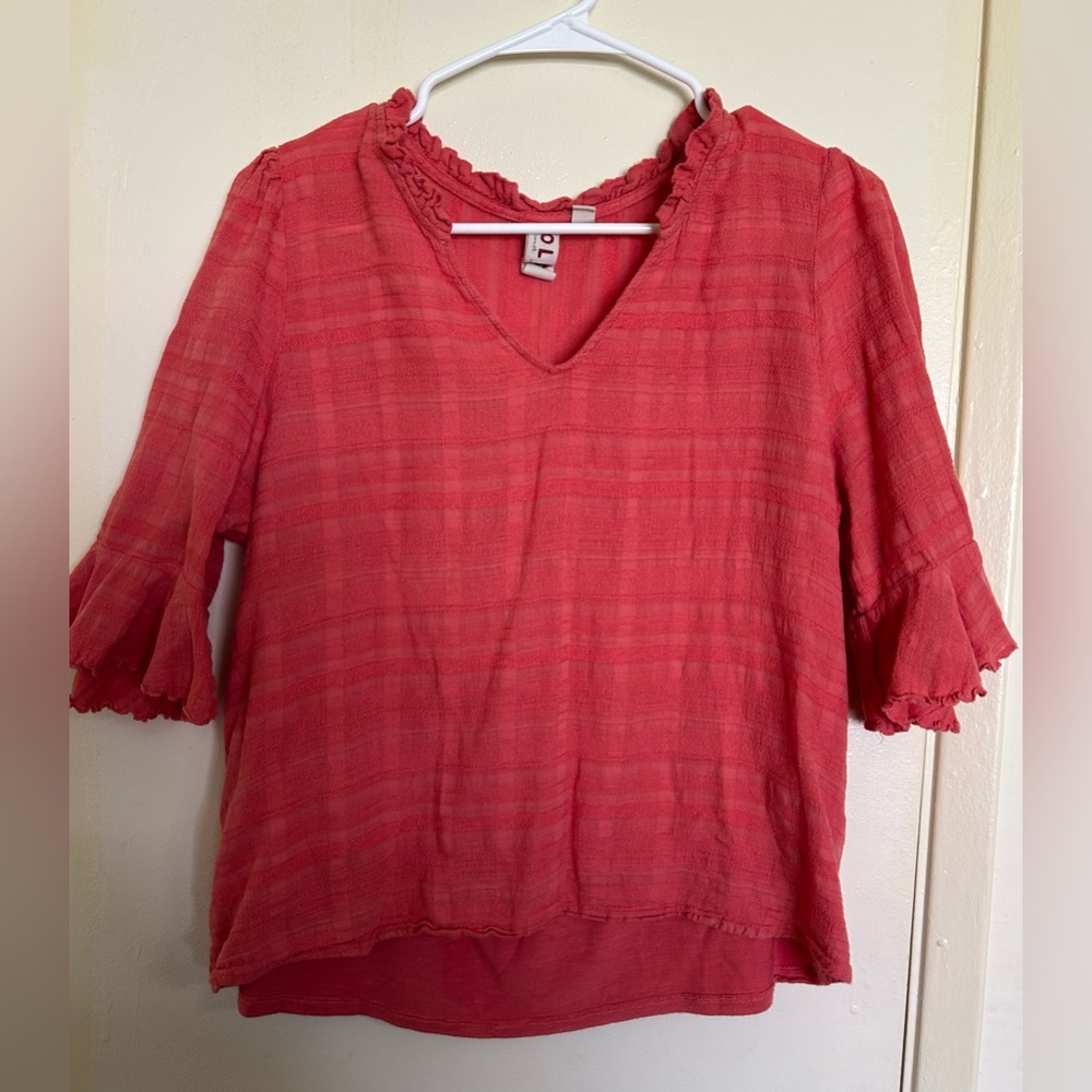 Dolan Coral Ruffle Sleeve Top